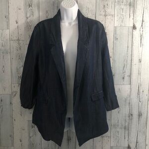 7th Avenue Chambray Lined Blazer Ruched Sleeves Medium